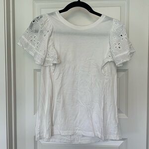 Molly Bracken White Top with Eyelet Sleeve Size Large